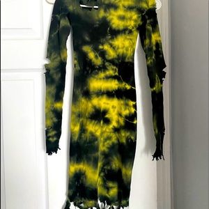 black and yellow long sleeve distressed dress